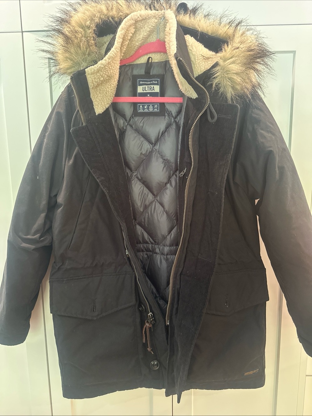 Men’s Black Parka with Faux-Fur Trim Abercrombie & Fitch Ultra Parka